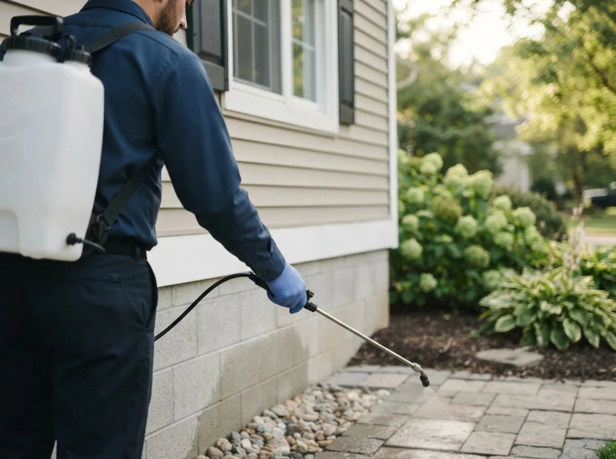 Pest control technician inspecting a home in Downing, MO